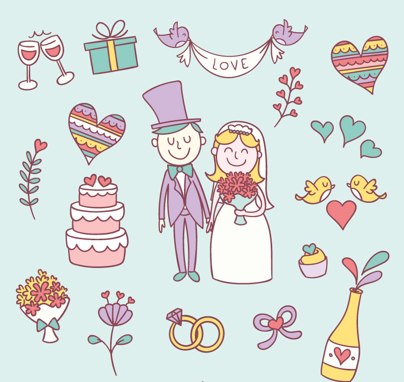 17 models cartoon wedding element vector material
