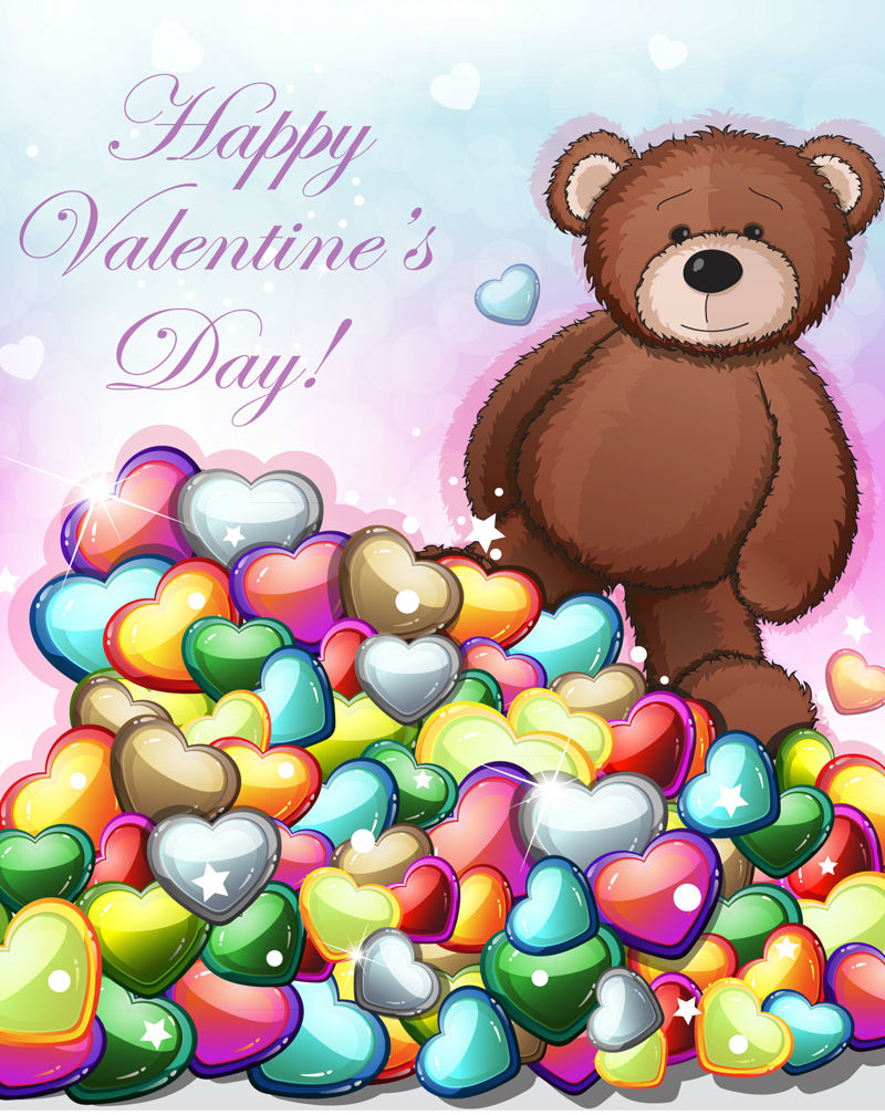 Cartoon Teddy Bear Valentine's Day greeting cards vector material
