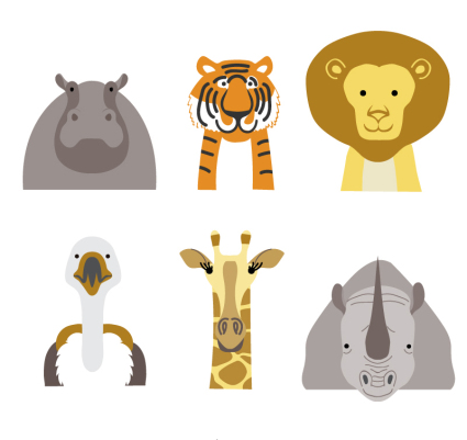 6 cartoon animal picture vector material
