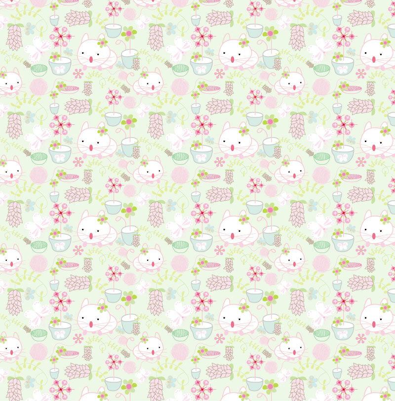 Hand-painted pastel cat seamless background vector material
