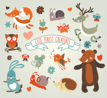 10 models cute forest animals vector material
