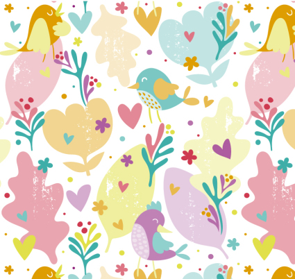 Cartoon flowers and birds seamless background vector
