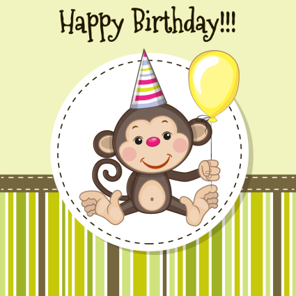 Vector cartoon monkey birthday cards
