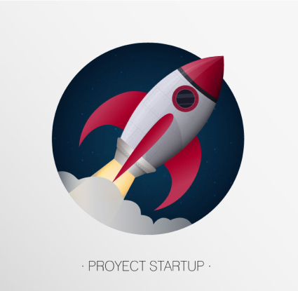 Vector material cartoon rocket launch
