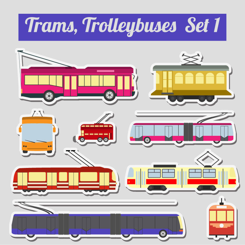 9 rail and trolley stickers vector
