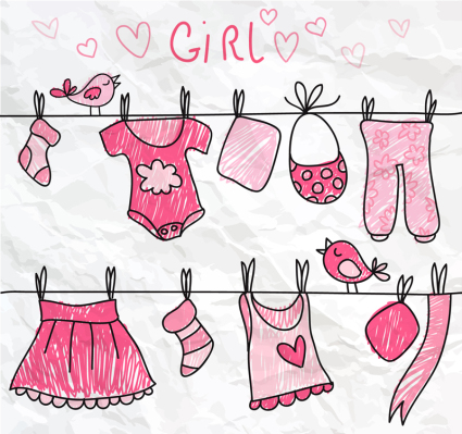 Hand-painted vector material clothesline and clothes

