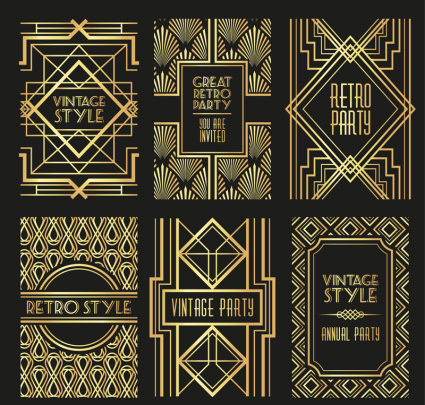 6 gold pattern card vector material
