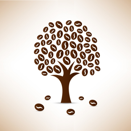 Coffee beans trees design vector material
