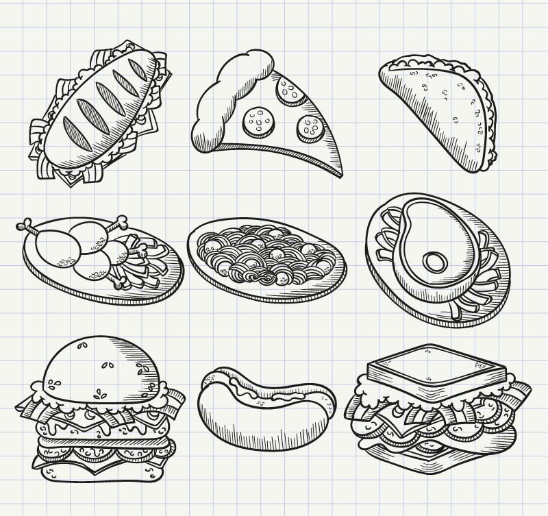 9 painted delicious food vector material
