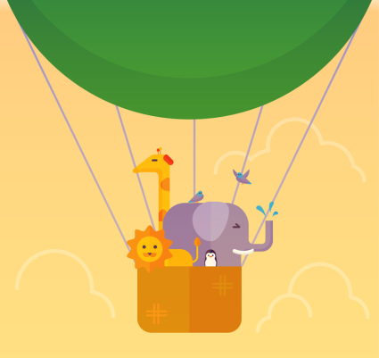Cartoon hot air balloon animals vector material