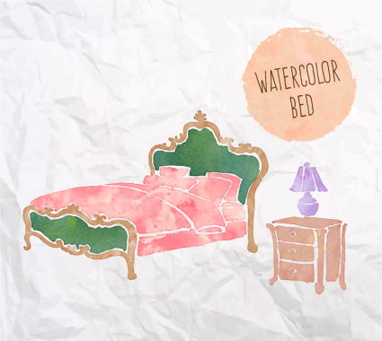 Water beds and bedside cabinets painted vector material