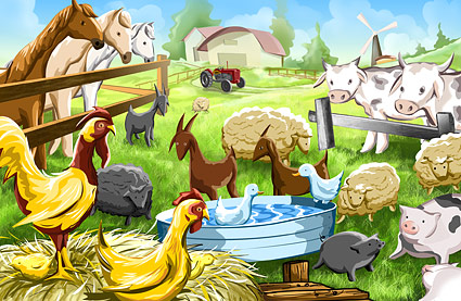 Psd farm cartoon illustrations layered material Download Free Vector 