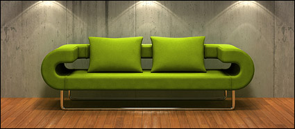 Green sofa with the old wall picture material