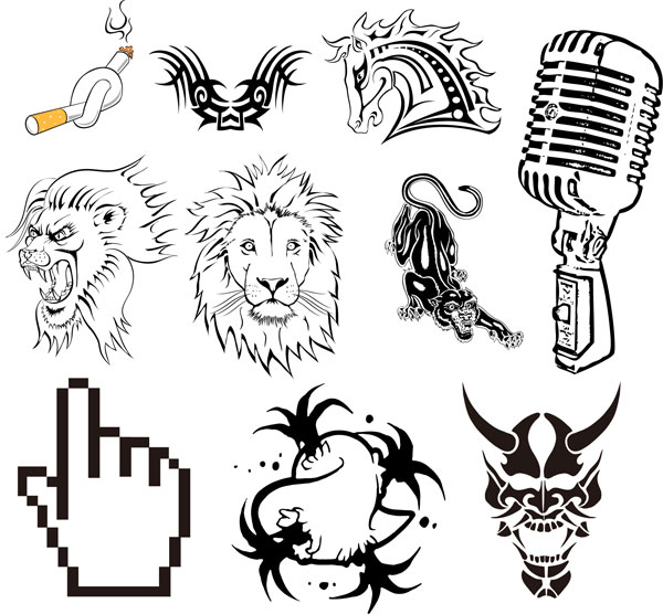 Totem tattoos cigarettes horse lionhead leopard vector Totem tattoos cigarettes horse lionhead leopard vector