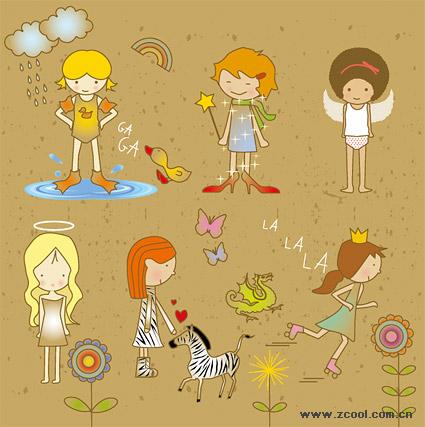  keyword: Vector cartoon characters, girls, butterfly, day, flowers, cute 