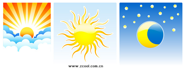 cartoon sun and moon. cartoon sun and clouds. the