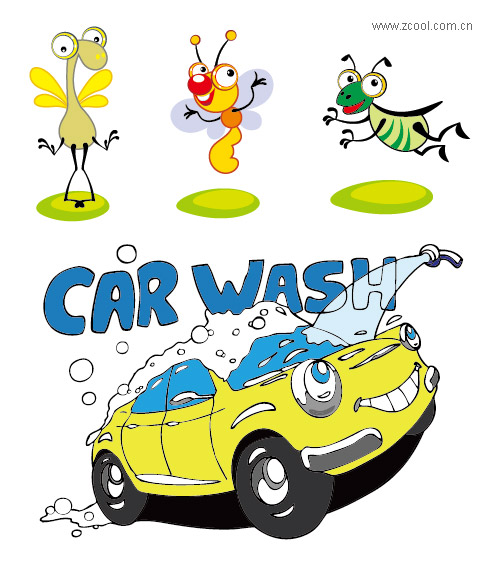  Vector cartoon, cute, seal, butterfly, wings, set, cars, car washing, 