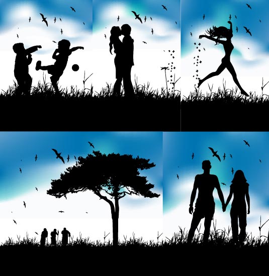 couple kissing silhouette. playing couple kissing in