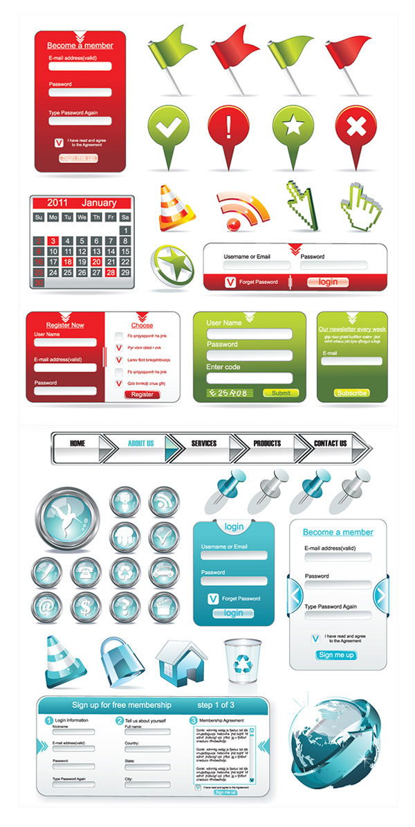  Web design commonly used elements vector 