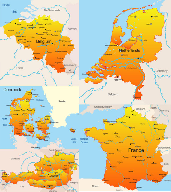 Europe geographical map 02-- vector material 
