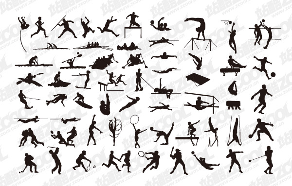 Variety of sports actions silhouette Vector