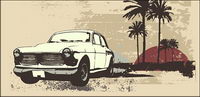 Cocotero coche estilo retro vector material