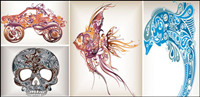 Dauphins tendance Tendance dans la zone tropicale de poisson vhicules hors route, Scorpions-Skeleton Vecteur