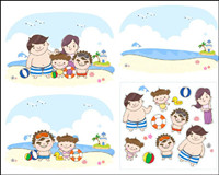 Famille  la plage pour jouer Vecteur
