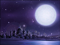 Ancienne ville sous la lune du matriel vecteur de pleine