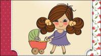 Carte fille mignonne 04 - matriel vecteur