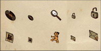 Des piges, des crayons, des dtritus, des images, loupe