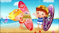 Plage pour les enfants de surf matriel vecteur