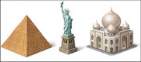 Tour Eiffel, le Colise romain, le Royaume-Uni Big Ben, les pyramides d