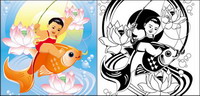 Pinturas, loto, peces, peces de colores de vectores