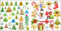 Santa Claus, tag, bquilles, arc, chaussettes, vecteur flocon de neige