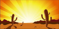 Cactus, coucher de soleil, dsert, vecteur chaud