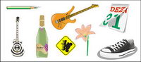 Crayons, la guitare, les fleurs, le calendrier, les chaussures vecteur matriel