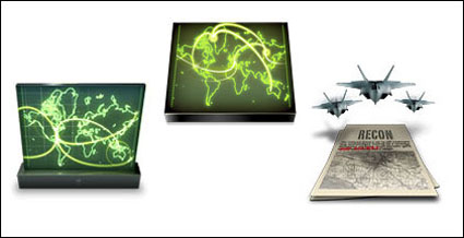 Maps, mac, satellites, aircraft carriers, fighter planes, tanks