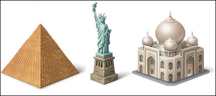 Eiffel Tower, the Roman Colosseum, the United Kingdom Big Ben, the pyramids of Egypt