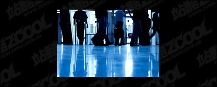 Airport in the footsteps of picture material in haste