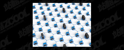 3D computer network connecting picture material -1