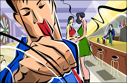 Hand-painted illustrations Bar figures - men, women