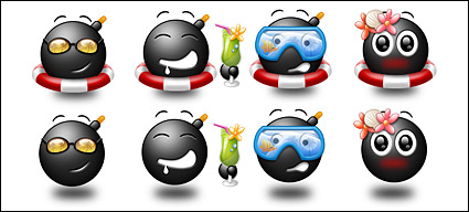 Summer theme of black head cute face computer icon png